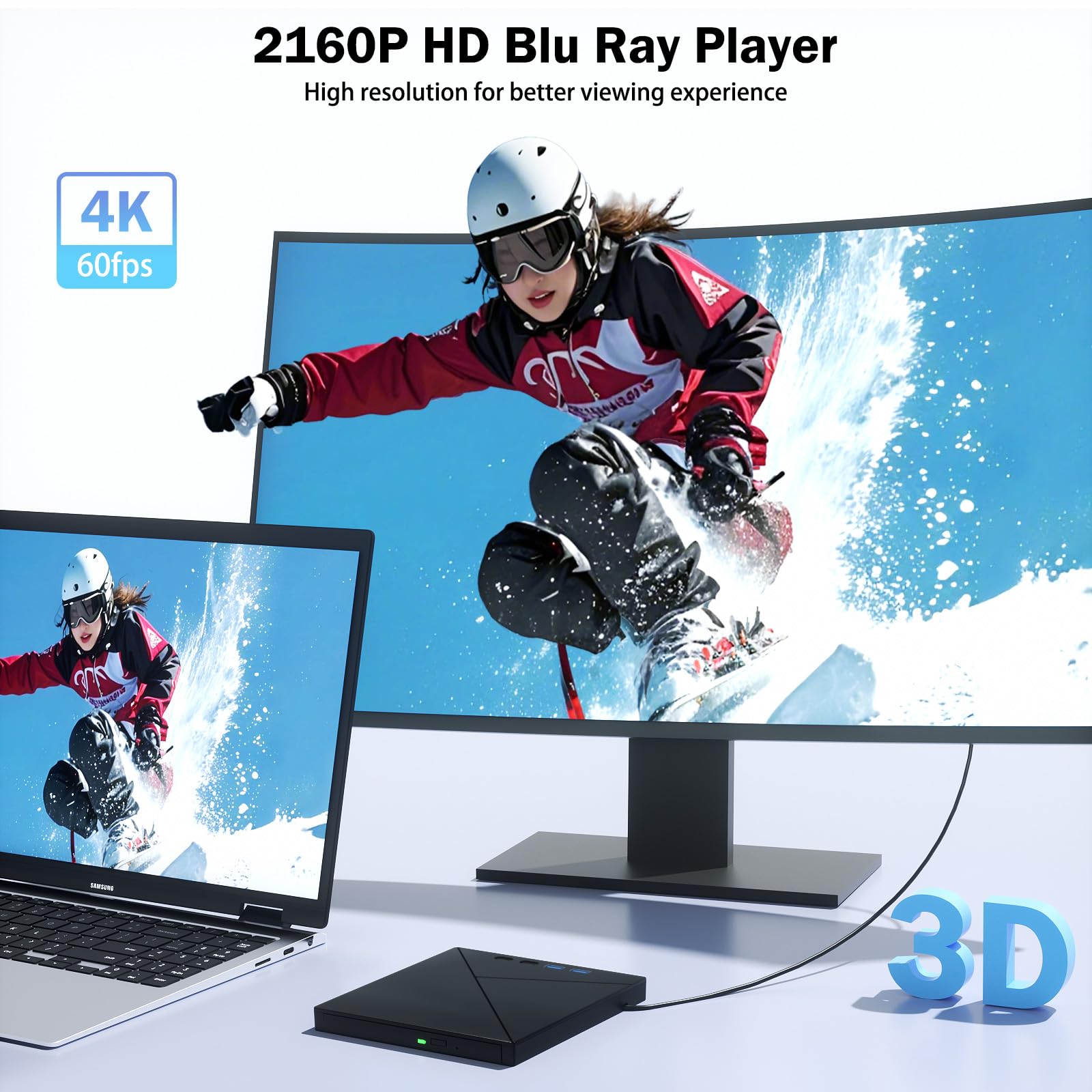 Zewnętrzny napęd Blu-ray 7 w 1, nagrywarka 4K USB 3.0 typu C, przenośny odtwarzacz CD DVD 3D BD