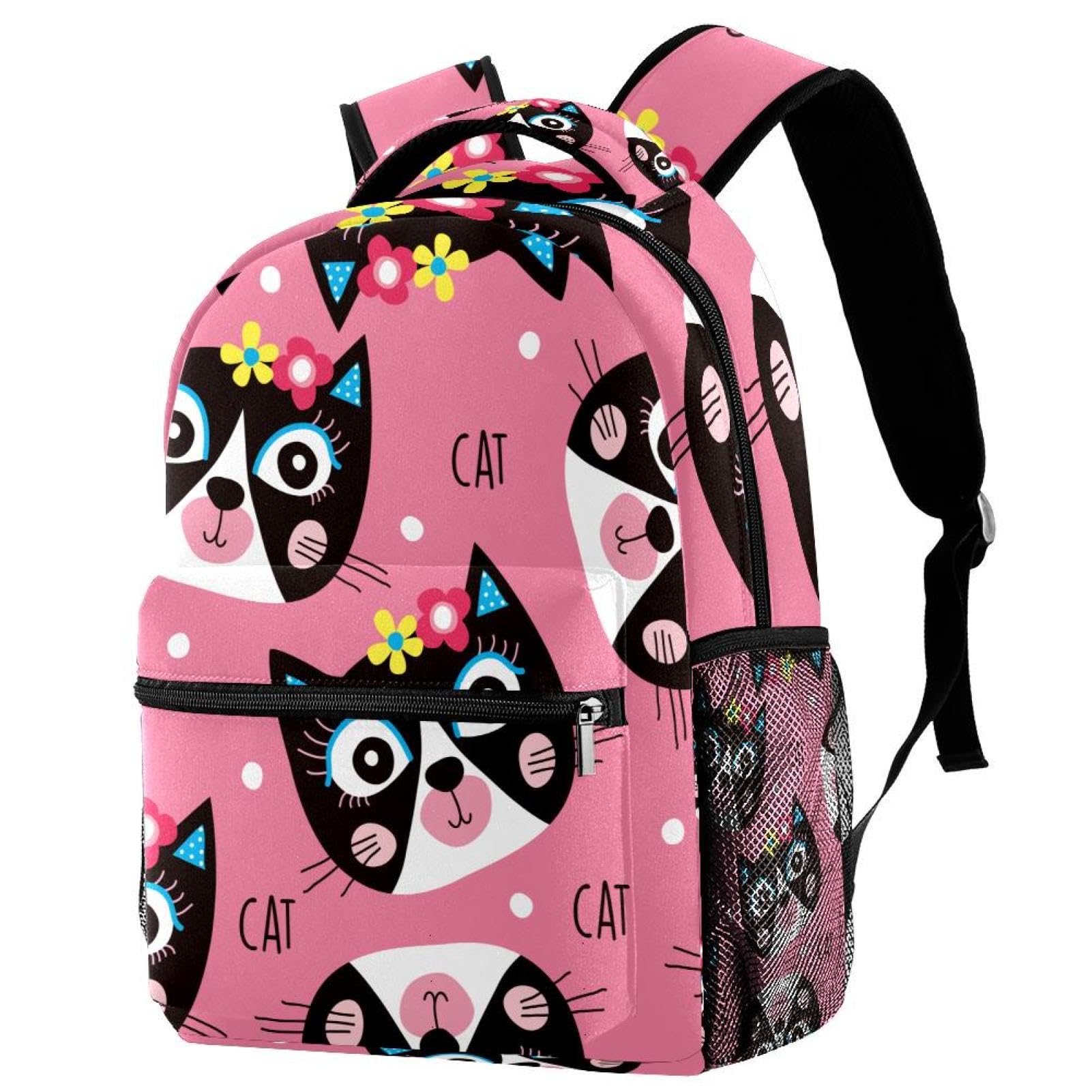 Zaino scolastico per uomini e donne, con gatti rosa, borsa da viaggio per computer portatile, zaino leggero per università, zaino casual per libri