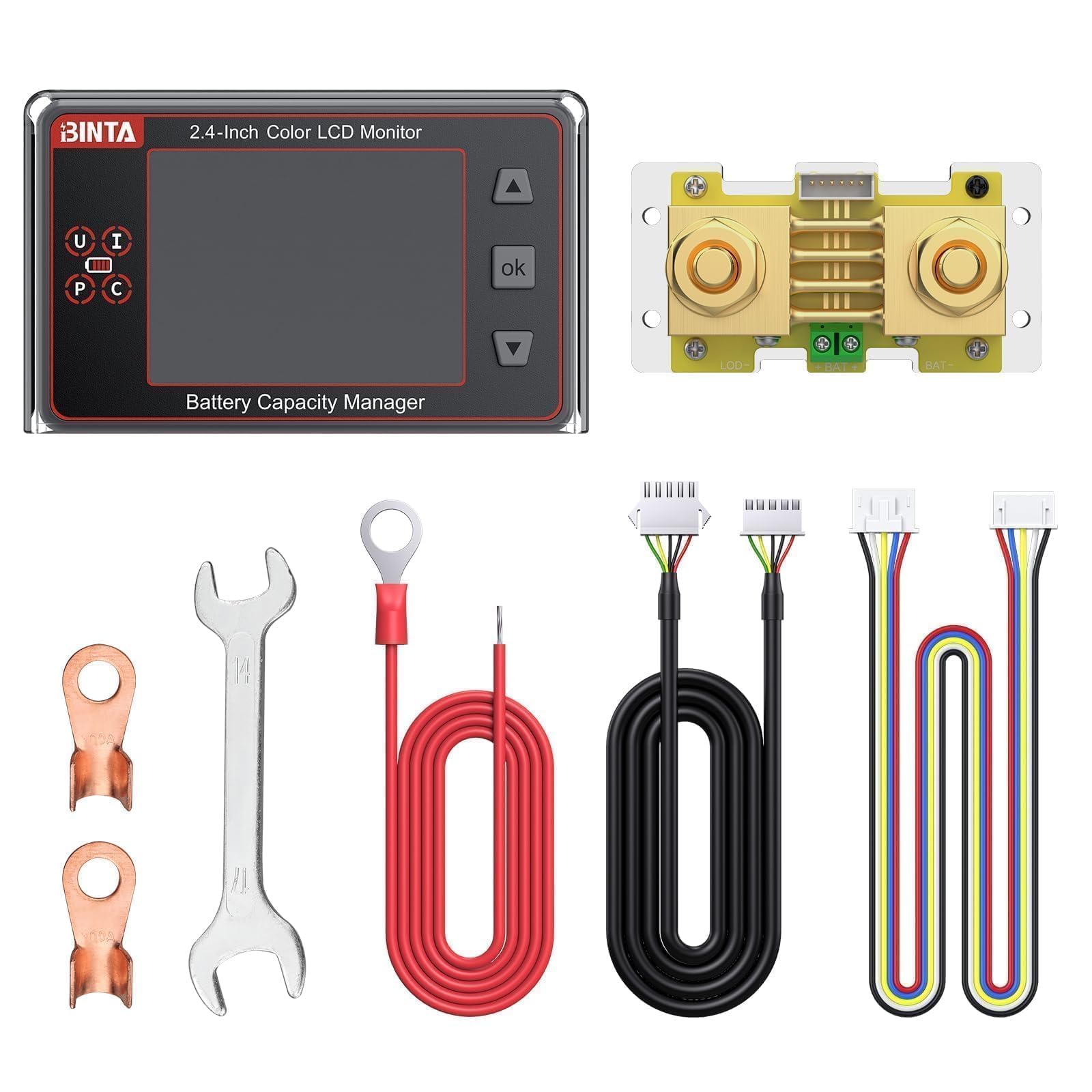 BINTA Shunt Monitor 500A 8-100V 2,4 Pollici Schermo a Colori per Batteria Lifepo4 Litio Gel Impermeabile