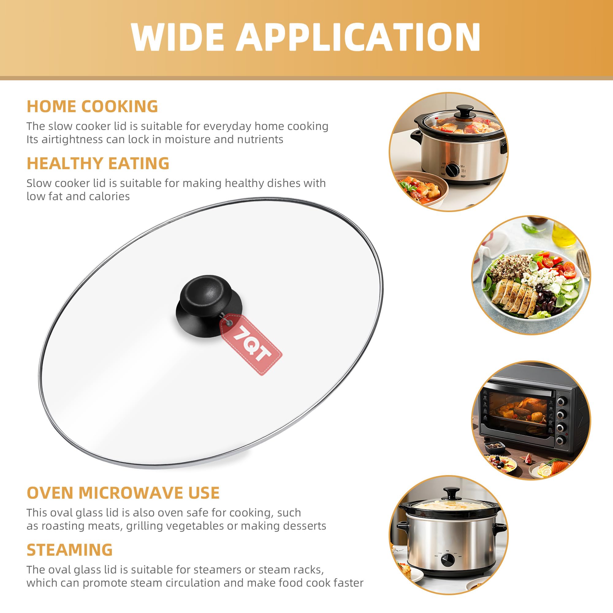 Slow Cooker Lid Replacement - 7 Quart Oval Glass -5