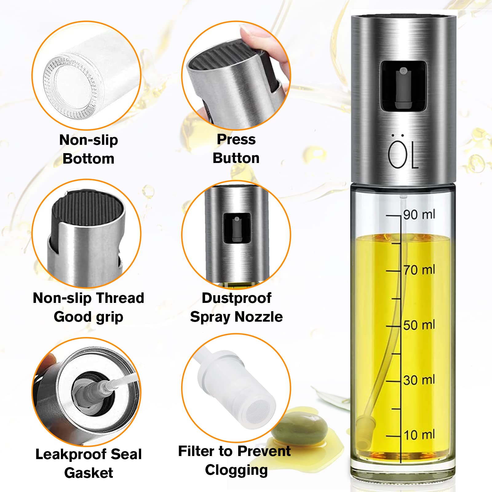 Spruzzino Per Olio 200ml Con Spazzola E Imbuto - Nebulizzatore Per Cucina, Friggitrice Ad Aria E BBQ - Foto 7