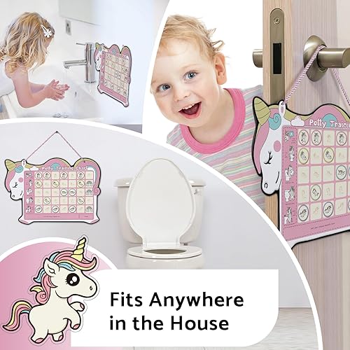 Miniatura 2 de Tabla de entrenamiento para ir al baño para niñas pequeñas con 35 calcomanías magnéticas reutilizables, tabla de calcomanías de diseño de unicornio
