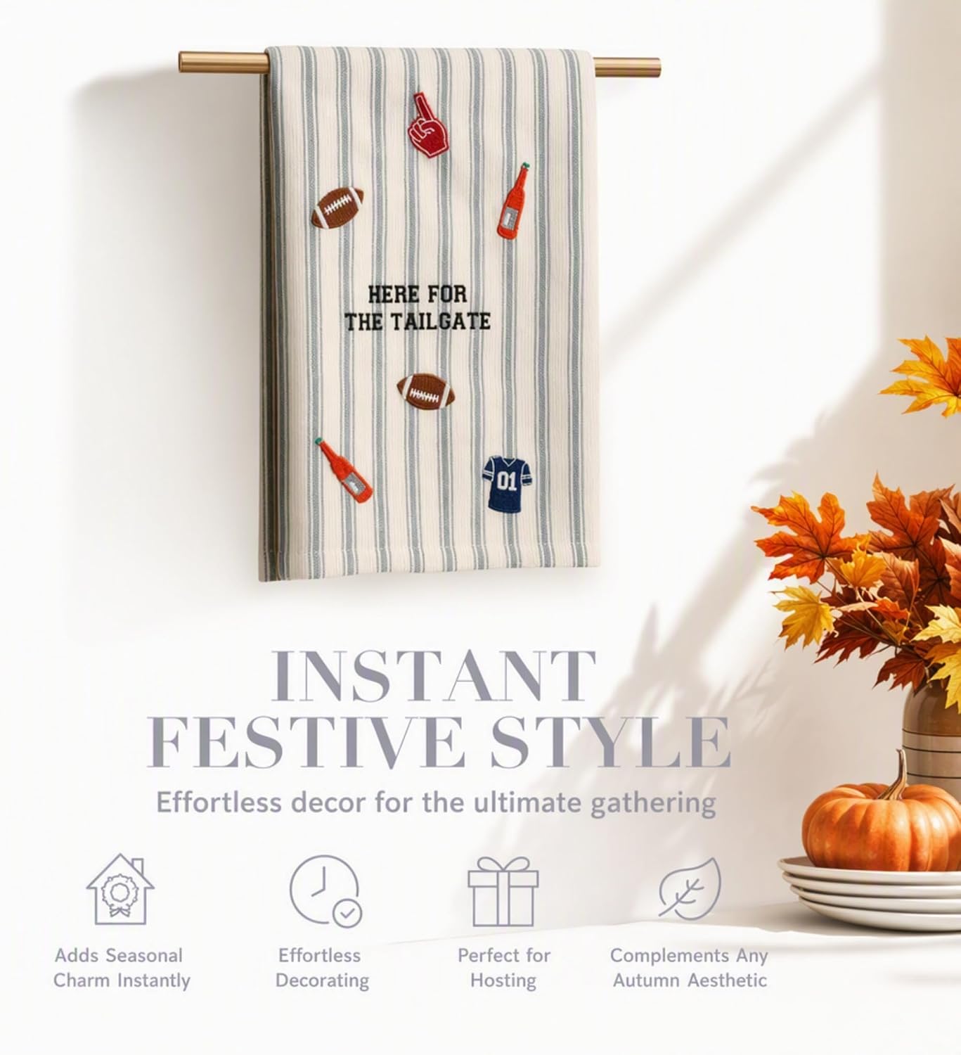 Mud Pie Here for The Tailgate Decorative Bar Towel, Decorative Kitchen & Hostess Gift Towel, Seasonal Kitchen Decor