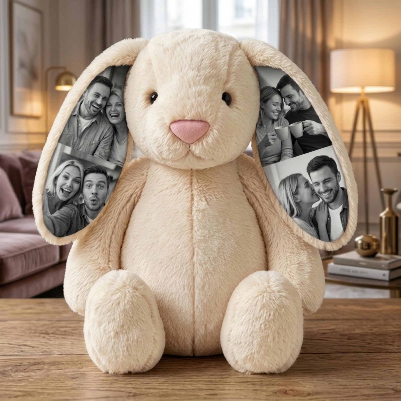 Personalised Bunny Teddy, Custom Photo Soft Bunny, 28/40cm 4 Colours(Beige)