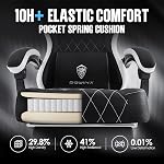 Dowinx Gaming Chair Fabric with Pocket Spring Cushion, Ergonomic Computer Chair with Footrest, Gamer Chair for Adults, Home Office Game Chair with Massage Lumbar Support(Gray Black)