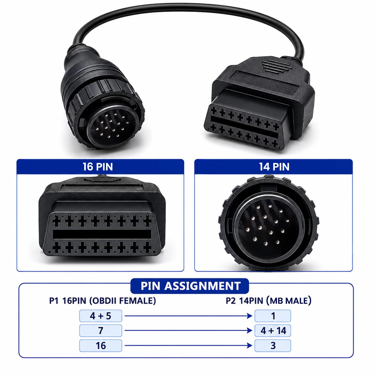 Amazon | OBDII 診断ケーブルアダプター 14ピンから16ピンコネクタ付き