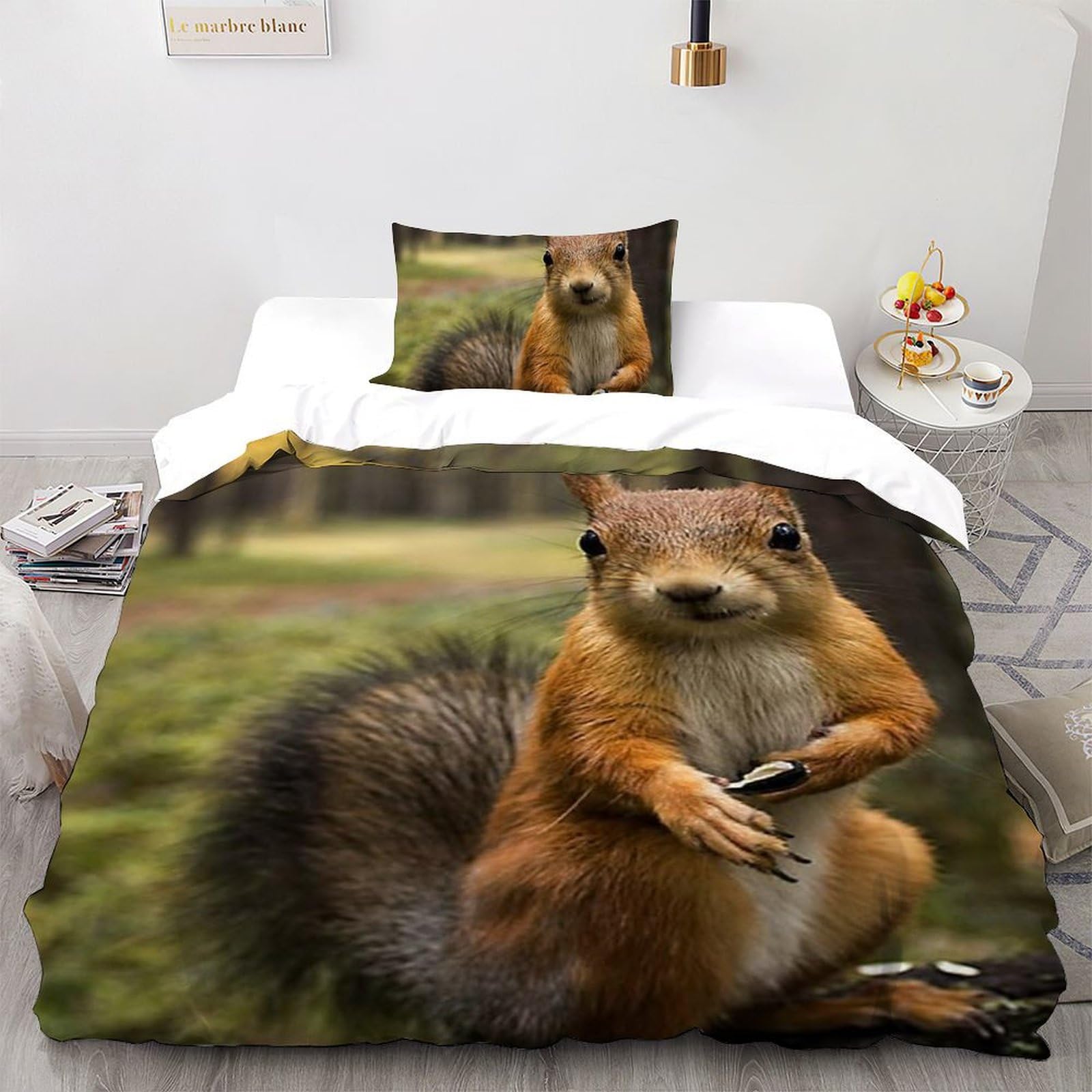 Housse de couette écureuil 135x200 parure de lit animaux microfibre imprimé 3D garçon
