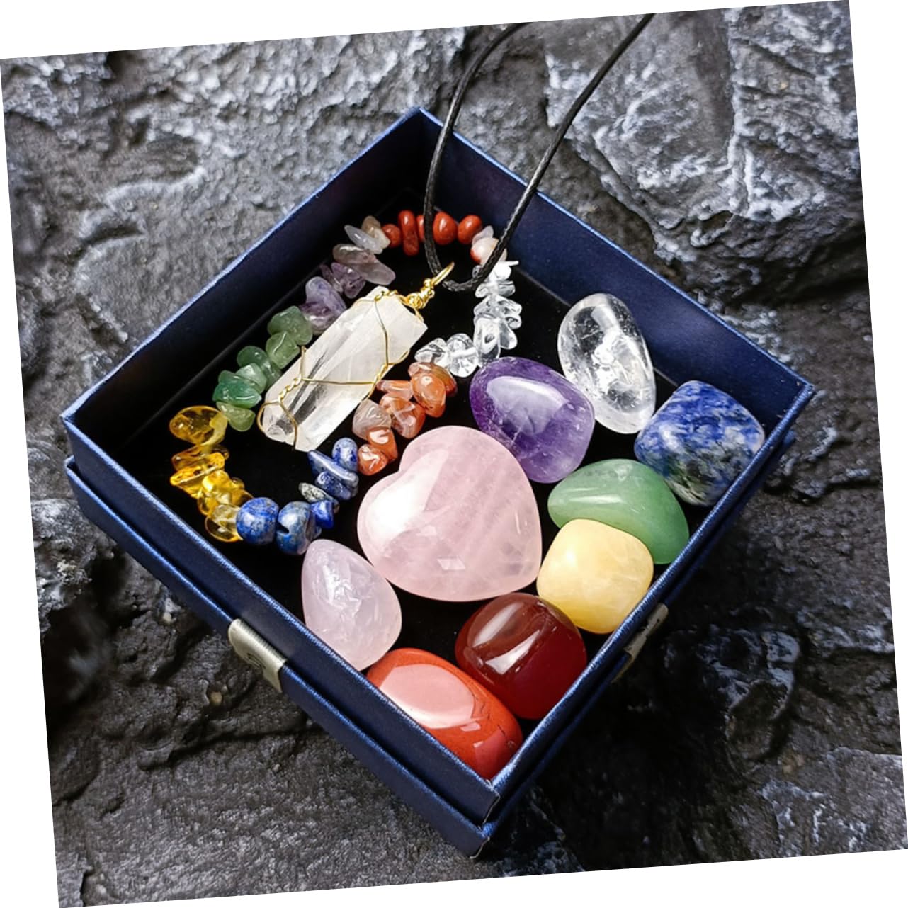 Set de Colgante de Cristal de 7 Chakras Caja, 1 Juego
