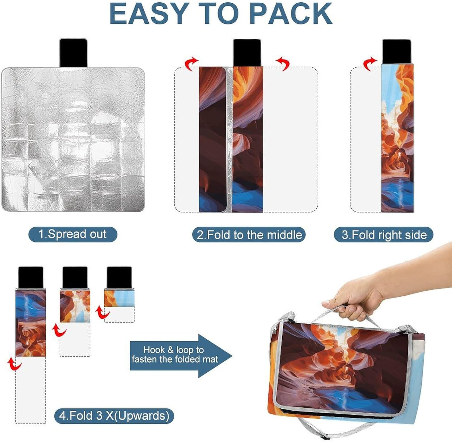 Antelope Canyon Waterproof Picnic Blanket 58.3''x58.3'',Portable and Foldable Picnic Mat with Handle,Outdoor Blankets for Lawn Park Beach Travel