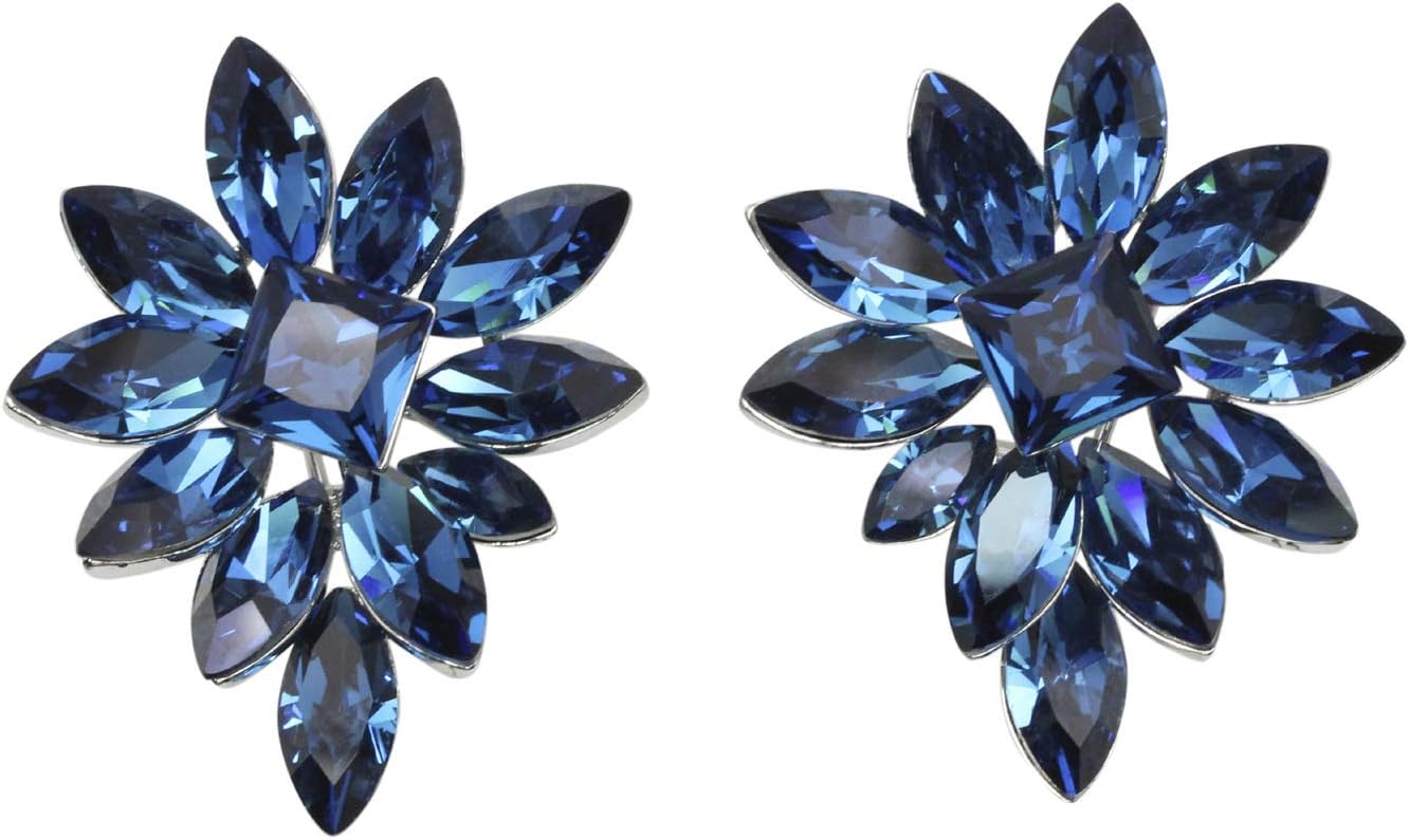 Faship Gorgeous Big Crystal Floral Cluster Pierced Clip Earrings