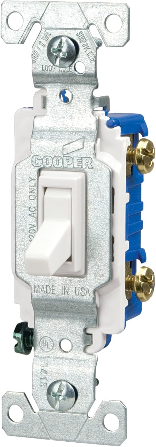 Cooper Wiring Devices C1301-LTLA-L 15-Amp, 120-Volt Side and Push Wire Single-Pole Toggle Lighted Switch, Light Almond