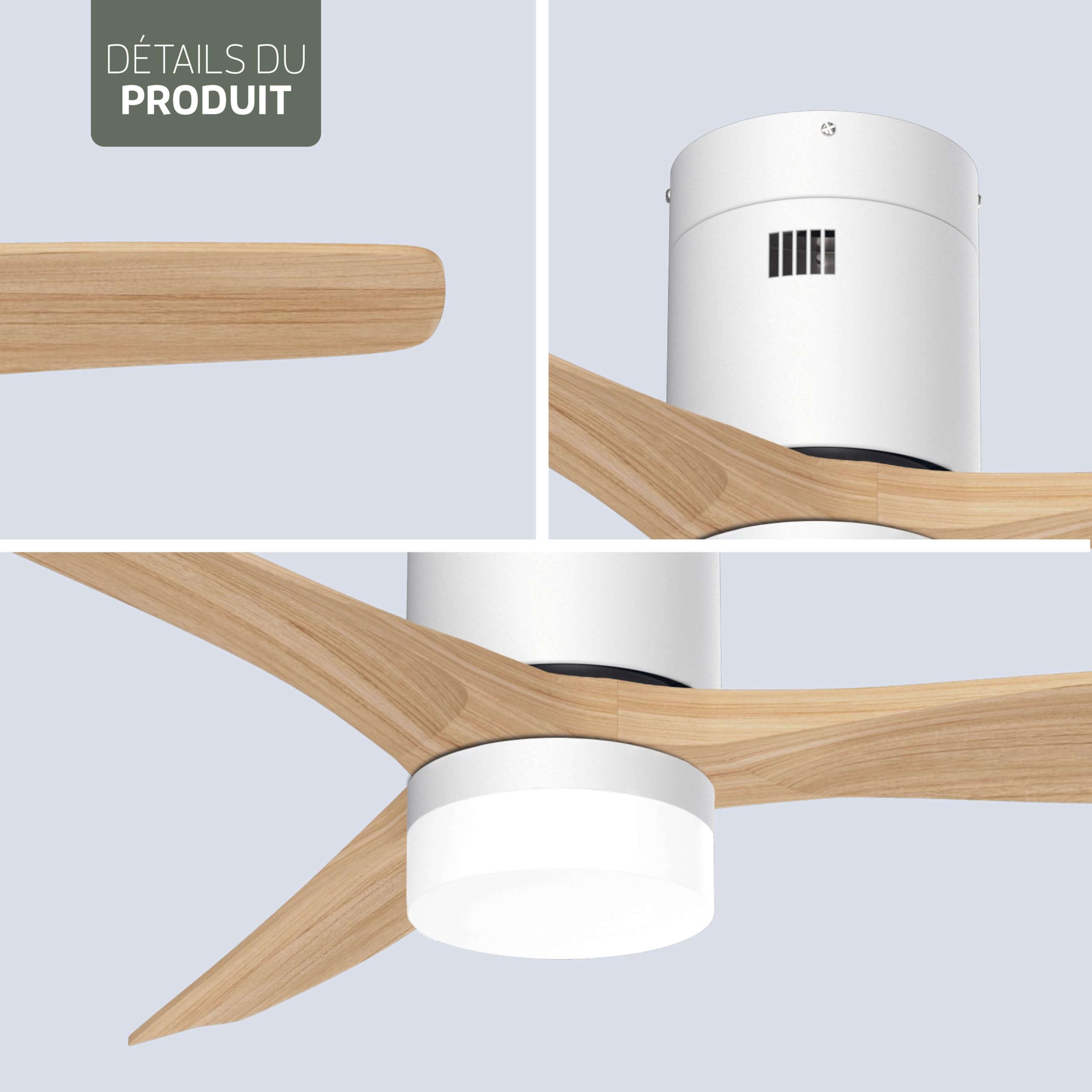 Varin® Ventilateur Plafond avec Lumiere Intelligent, Ø 132cm, Blanc/Bois