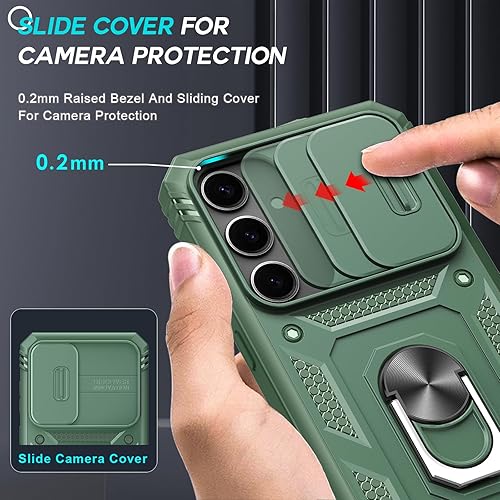 Miniatura 3 de Funda compatible con S24 Funda para Galaxy S24 con cubierta deslizante para cámara, doble capa protectora de grado militar a prueba de golpes y