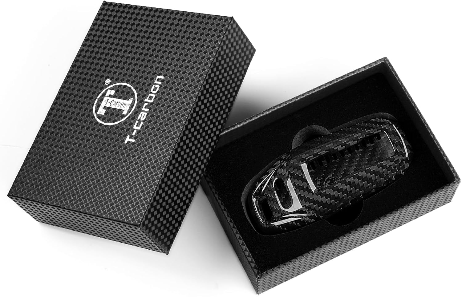 T-carbon Key Fob Cover Fits Audi 2025 A5 A5L A6 A6L Q6L Q6 RS Q6 RS6 SQ6 S6 e-tron Accessories;Real Carbon Fiber Key Shell Case Fits Audi A3 S5 Smart Remote Keyless with Keychain Piano Piant Black