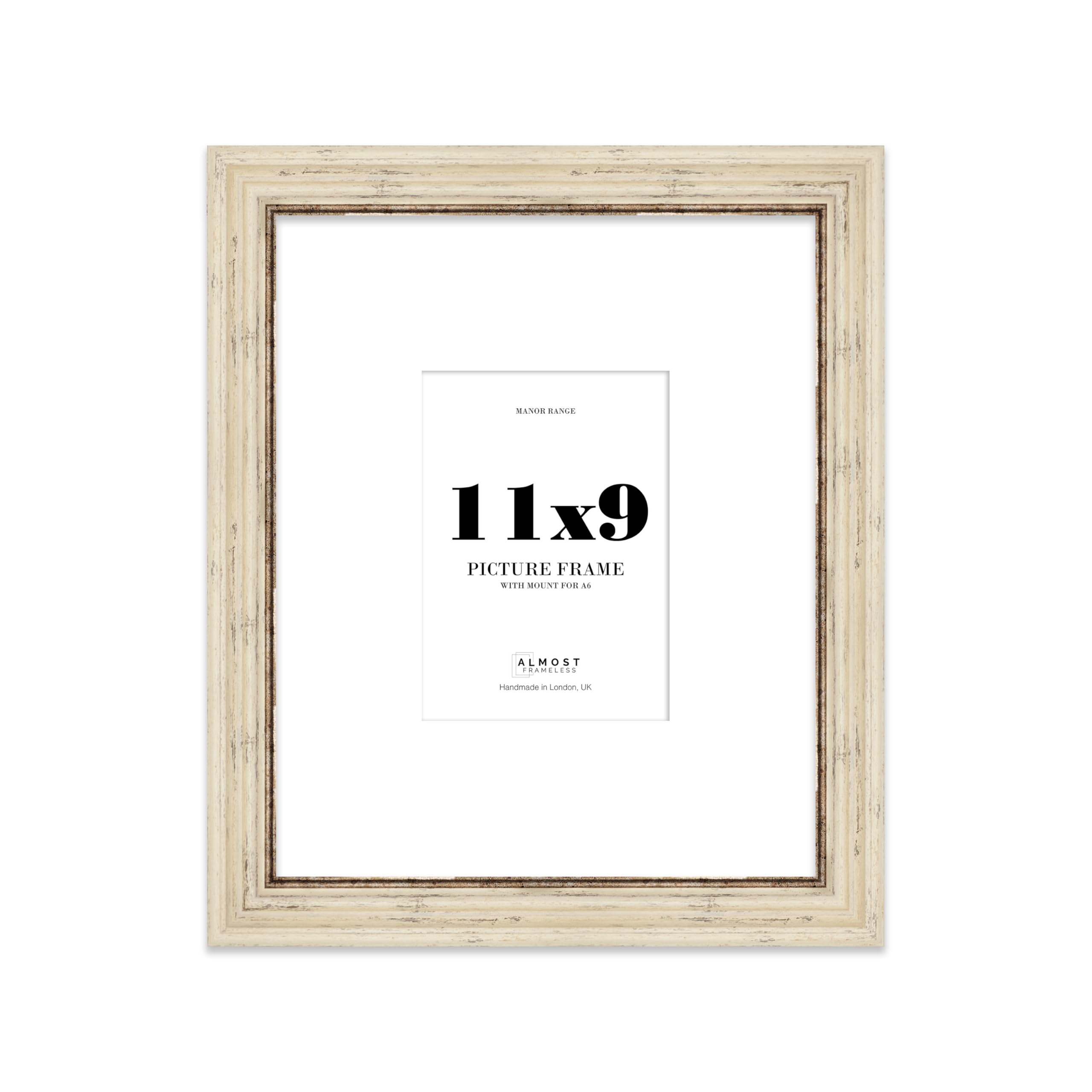 11x9 Distressed Cream Picture Frame - 11x9 Frame with A6 Mount for 11x9/A6 Pictures Vintage Style Wall Art, 1 Pack
