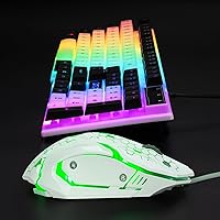 Vista 6 de CHONCHOW Combo de teclado y mouse para juegos, arco iris, retroiluminado, luz ambiental, caracteres iluminados, USB con cable, ratones, compatible