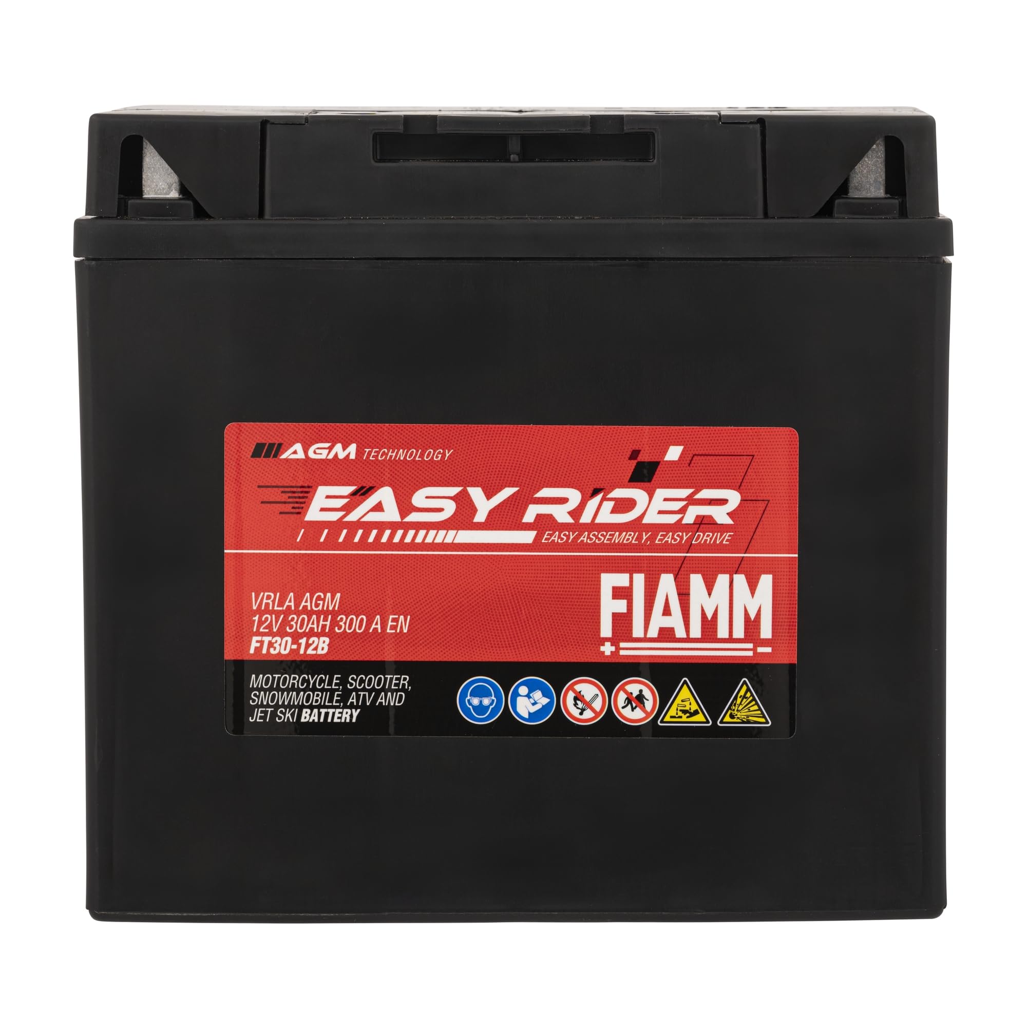 Fiamm Batteria per Moto e Scooter FT30-12B 30AH 300A, Batteria Easy Rider AGM Technology, Massima Potenza di Avvio, Senza Manutenzione, Già Carica, Pronta all'Uso, Adatta a Scooter, Moto, Moto d'acqua