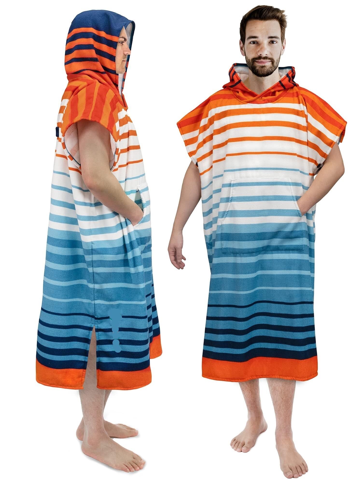 Genérico Poncho de Surf, Poncho Toalla Poncho Surf Capucha,Toalla Secado Rápido Que Se Cambia For Surfear,Nadar Playa, Deportes Al Aire Libre,Absorbente Y Portátil For Hombre Bolsillo(Orange Stripe)