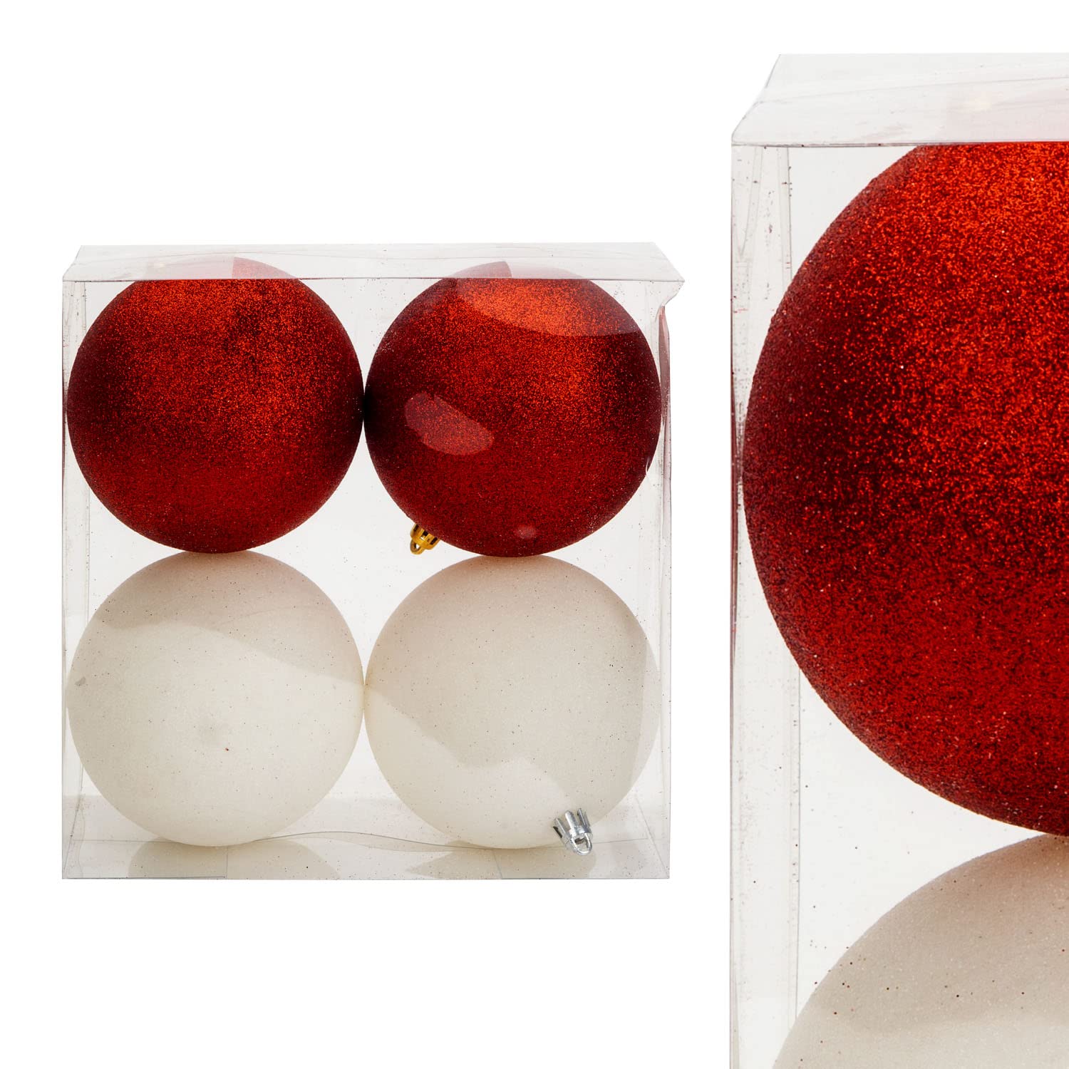 Vfm E-Store Assorted,Gold,Red,White Vfm - Baubles Red & White 10Cm (4 Pack) - Christmas Tree Decorations