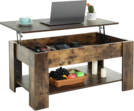 Coffee Table Lift Top Coffee Tables with Hidden Compartment Storage Lift Tabletop Dining Table for Home,Brown