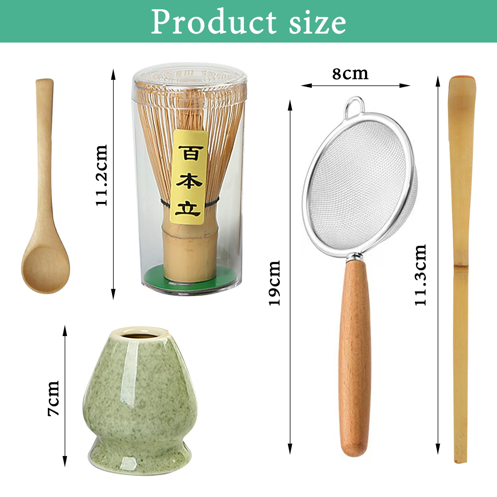 Japanisches Matcha Set(5-teilig) Matcha kit Matcha Tee set Bambusbesen Bambuslöffel Sieb Besenhalter Die perfekte Wahl für Liebhaber der japanischen Matcha-Kultur
