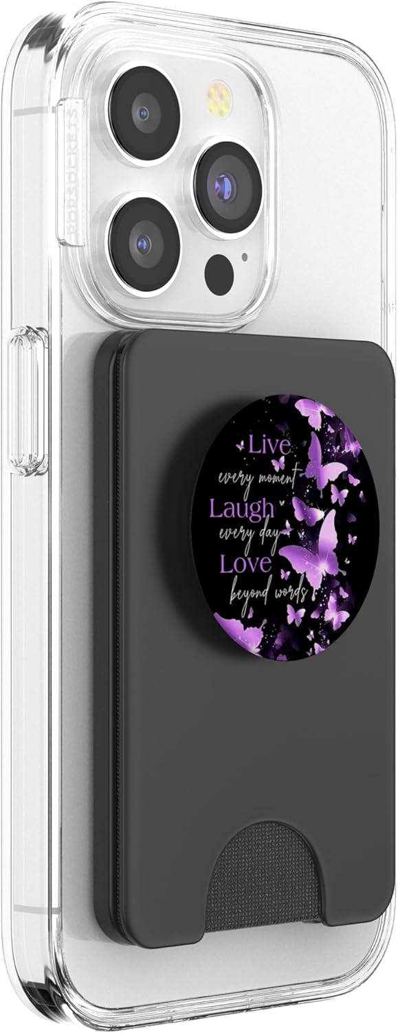 Live and Laugh and Love Purple Butterfly PopSockets PopWallet for MagSafe