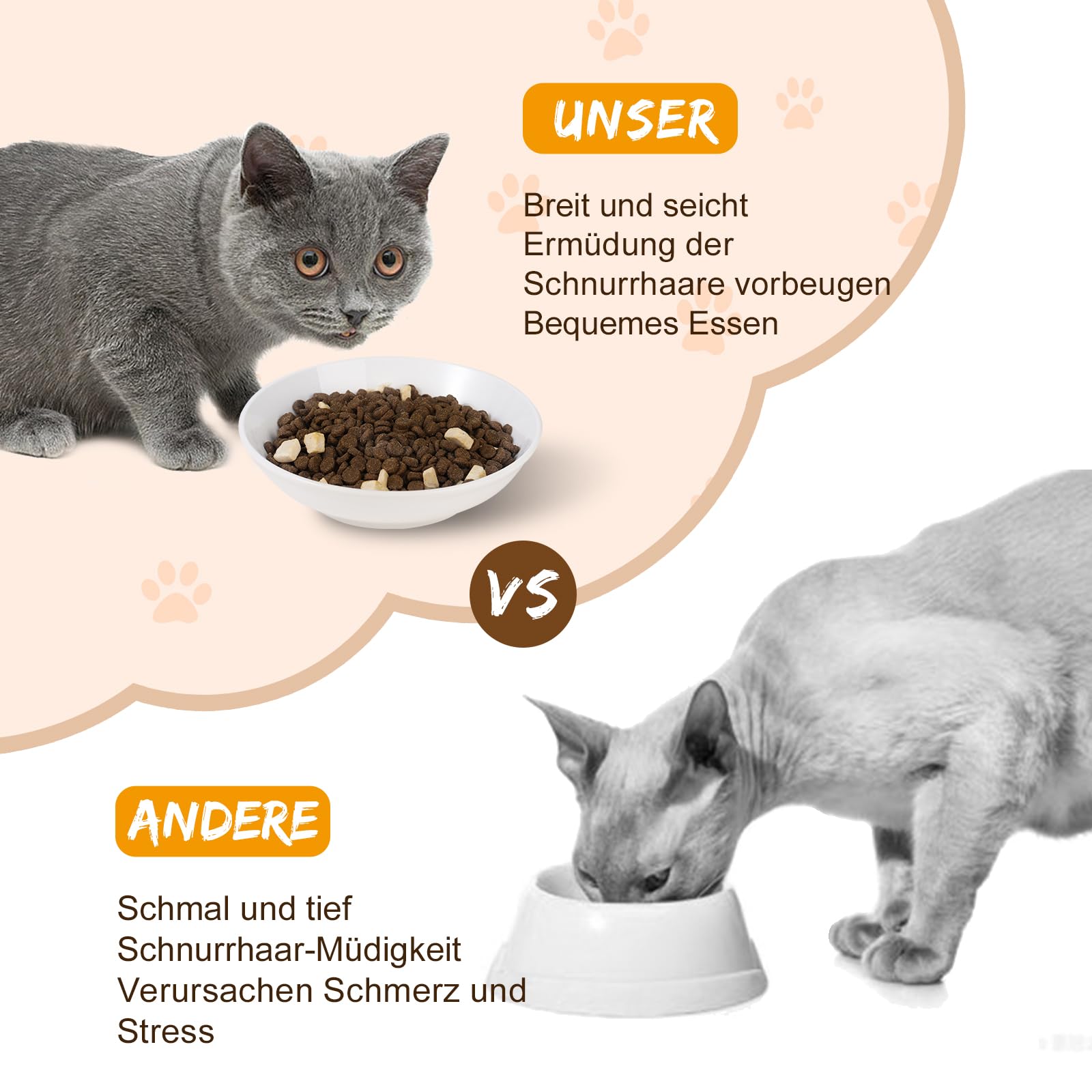 Keramik-Katzennapf Set – 6 Stück, 14 Cm Breit, Schnurrhaarfreundlich, Rutschfest, Mit Herz- Und Pfoten-Design, Spülmaschinengeeignet