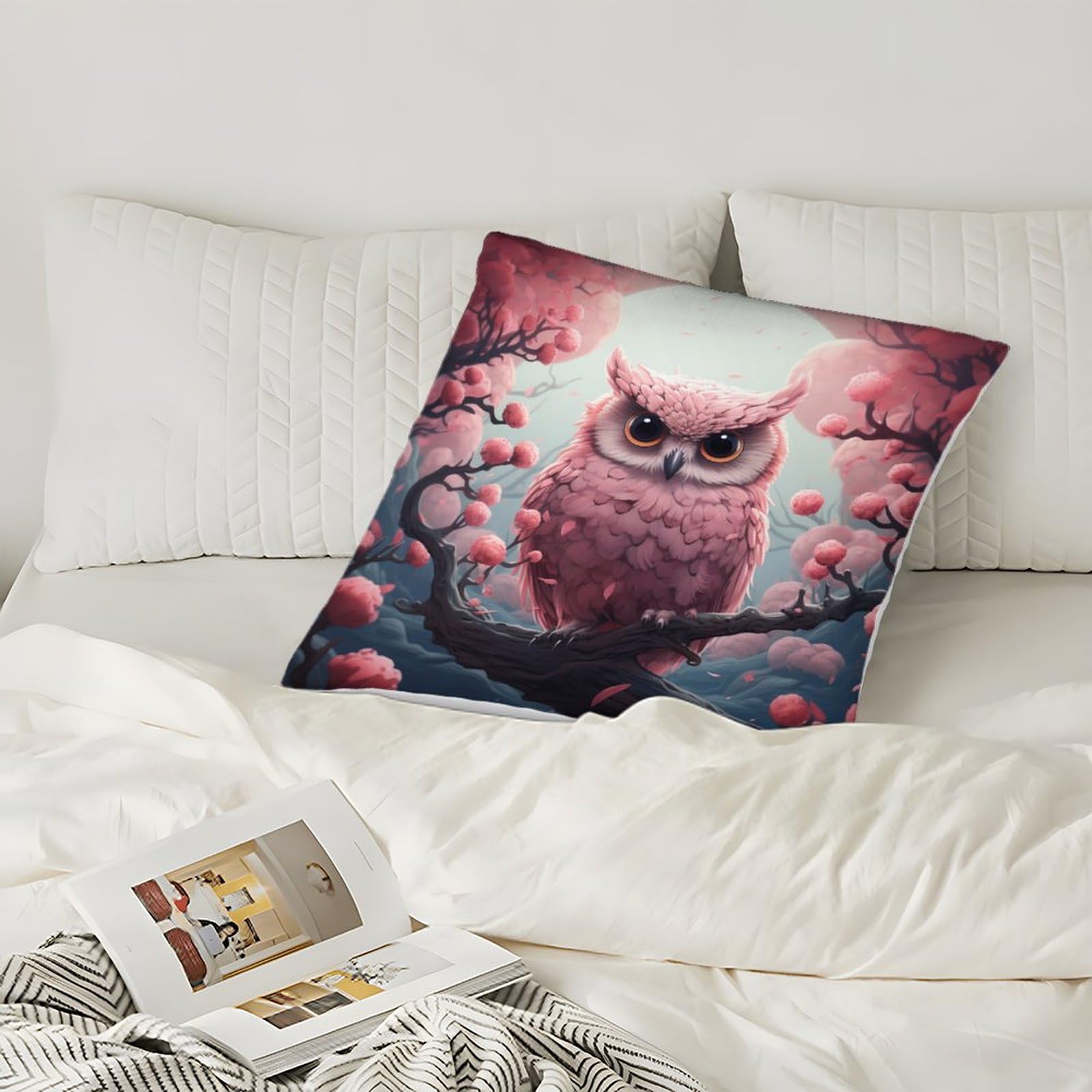 Copricuscini con stampa 3D, motivo: gufo anime, animali, quadrati, decorativi, super morbidi, confezione da 2, decorazione per la casa, per divano, camera da letto, 45 x 45 cm