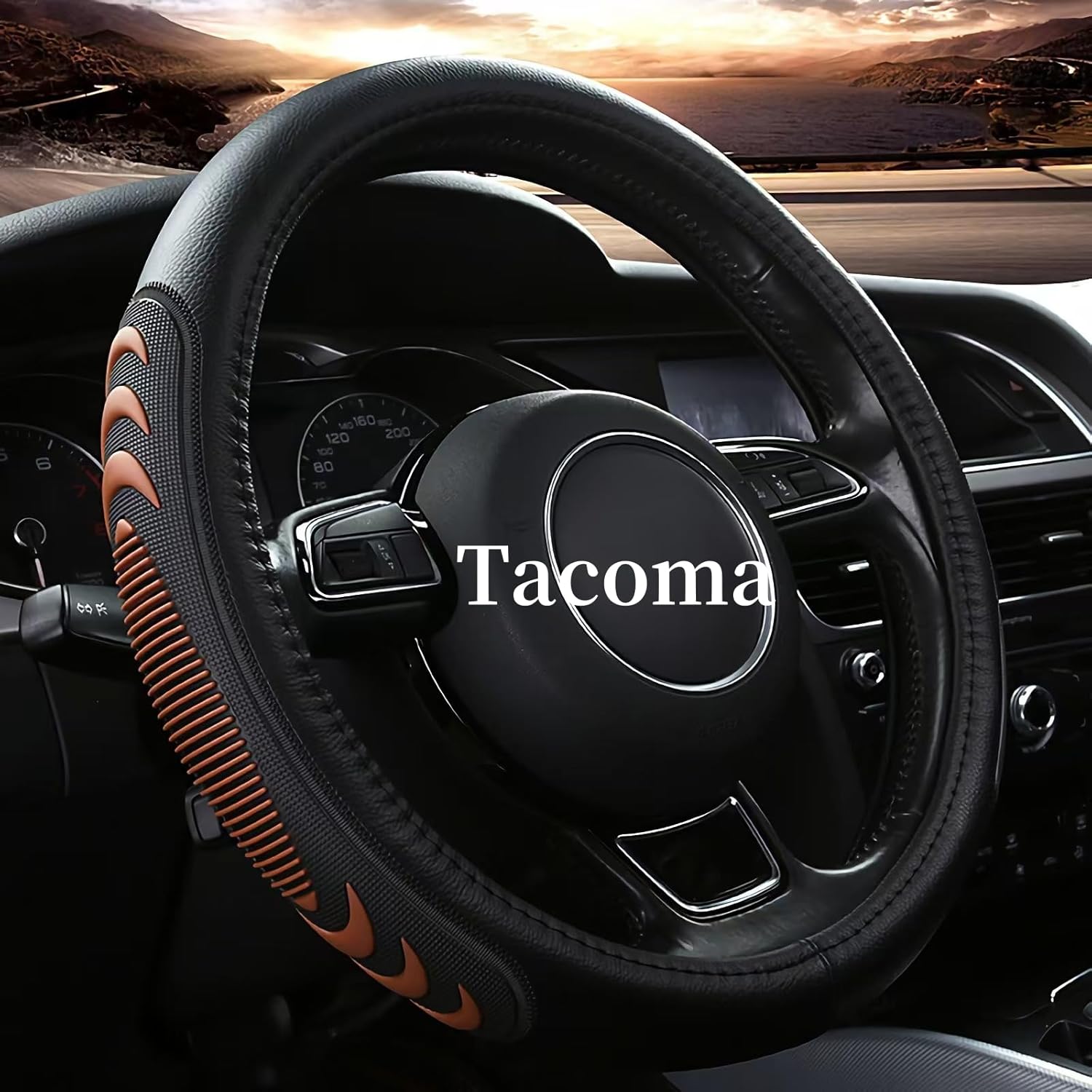 Yangday Leather Steering Wheel Cover for Toyota Tacoma 4Runner Tundra, 15.5-16 inches Car Steering Wheel Cover with Anti-Slip Massage Particle (Black)
