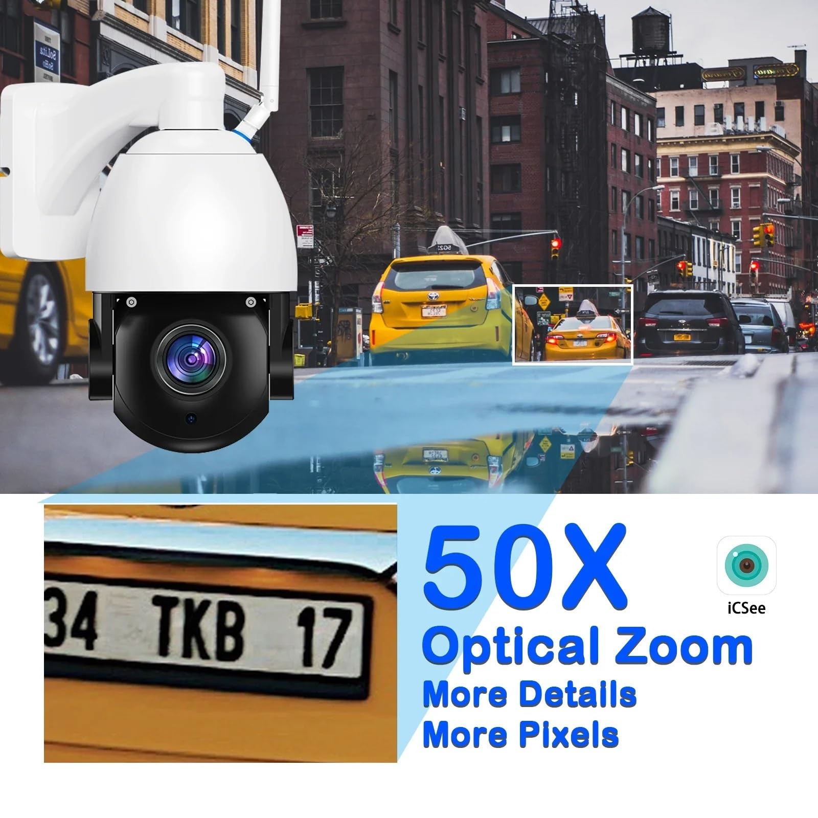 Kamera PTZ WIFI POE z 50-krotnym zoomem optycznym, 8 MP, 4K HD, IP, zewnętrzna, śledzenie człowieka AI, IR, 100 m, monitoring bezpieczeństwa P2P