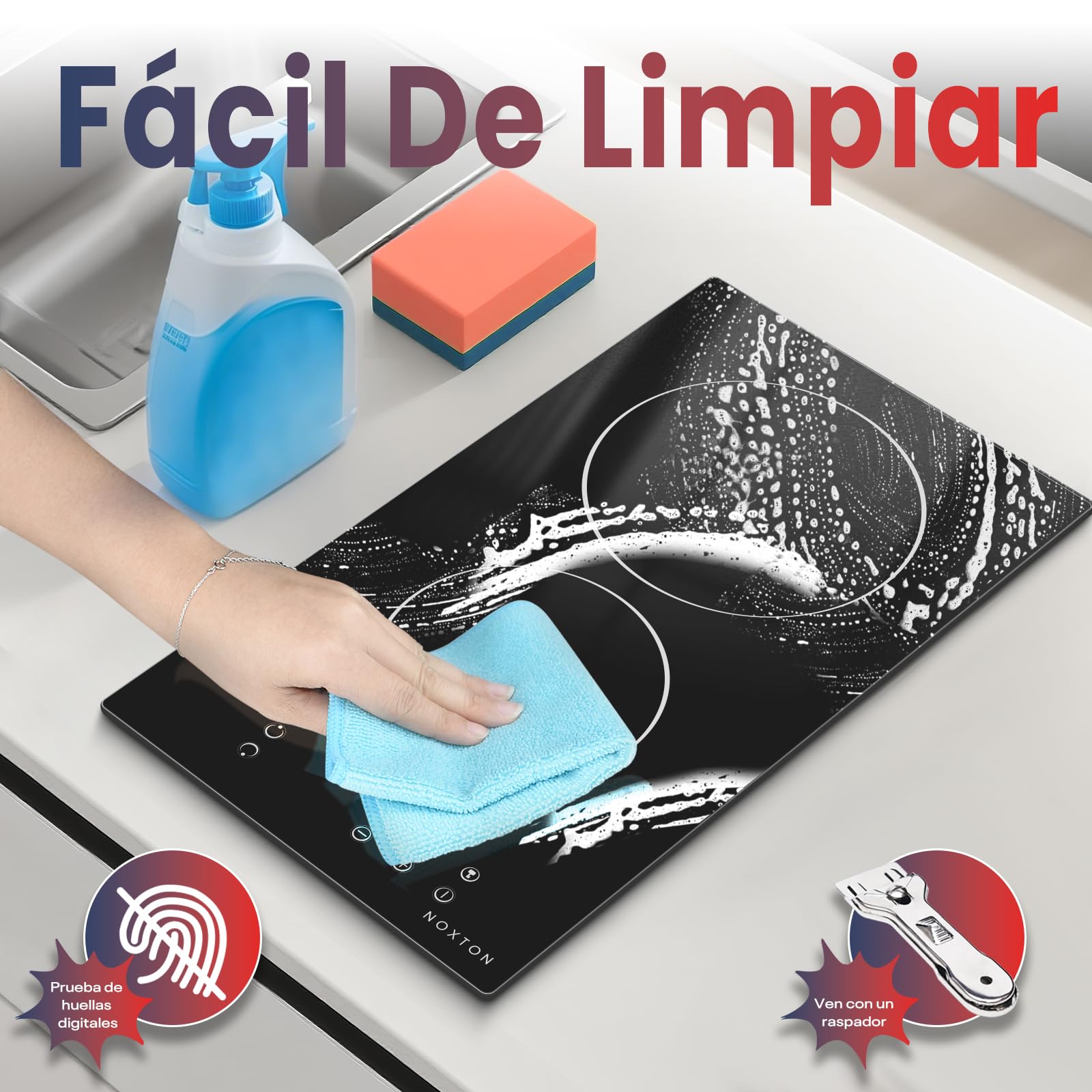 Placa Vitrocerámica 2 Fuegos, 30 cm, Control Táctil, 3000 W, NOXTON