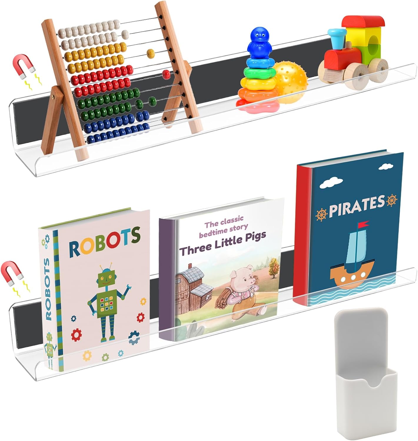 Windspeed 2 Pack Bookshelf with Pen Holder, Acrylic