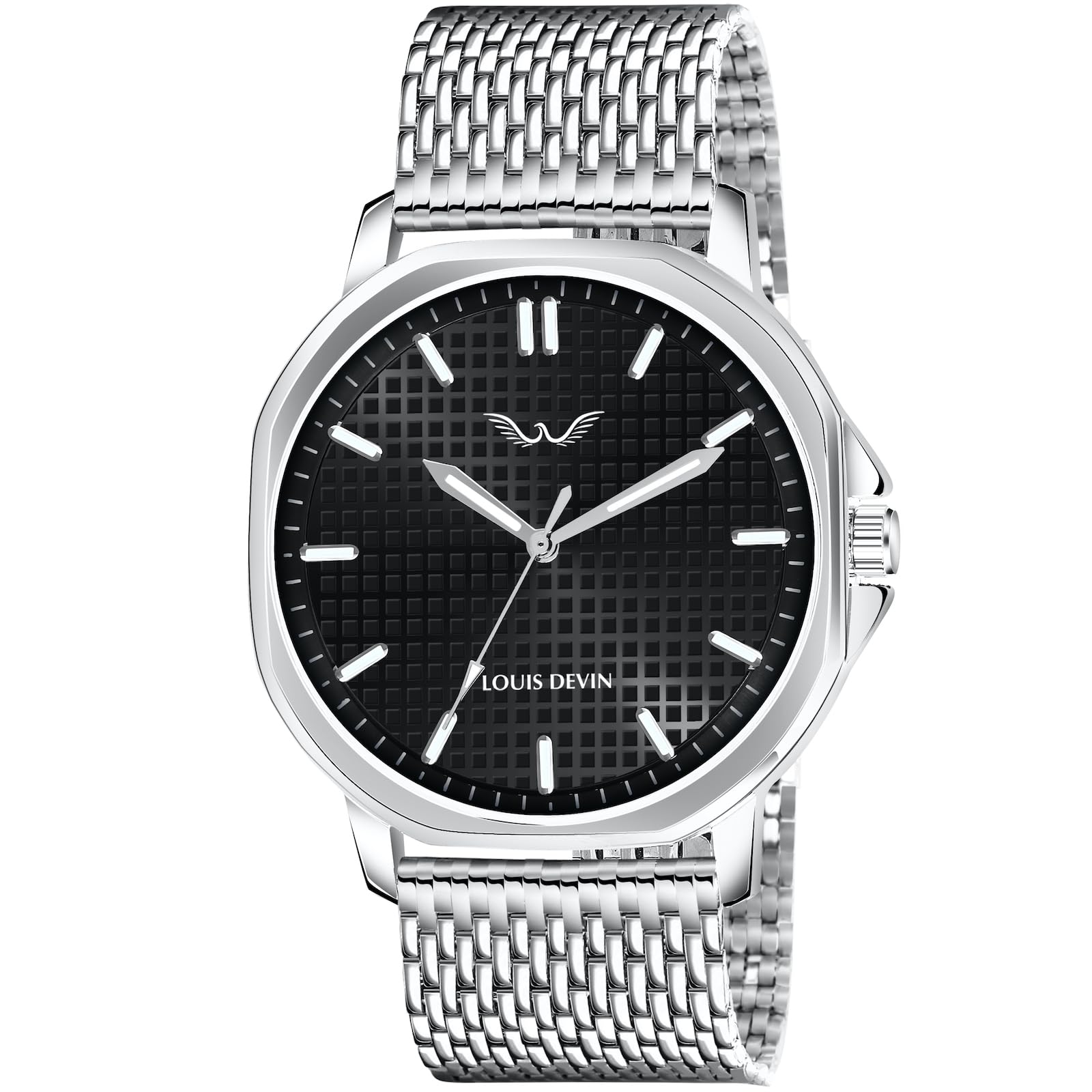 LOUIS DEVIN Stainless Steel Steel Chain Analog Wrist Watch For Men (Black Dial) | Ld-G064-Blk-Ch, Band Color-Silver (B0D31V22XL) Amazon Price History, Amazon Price Tracker