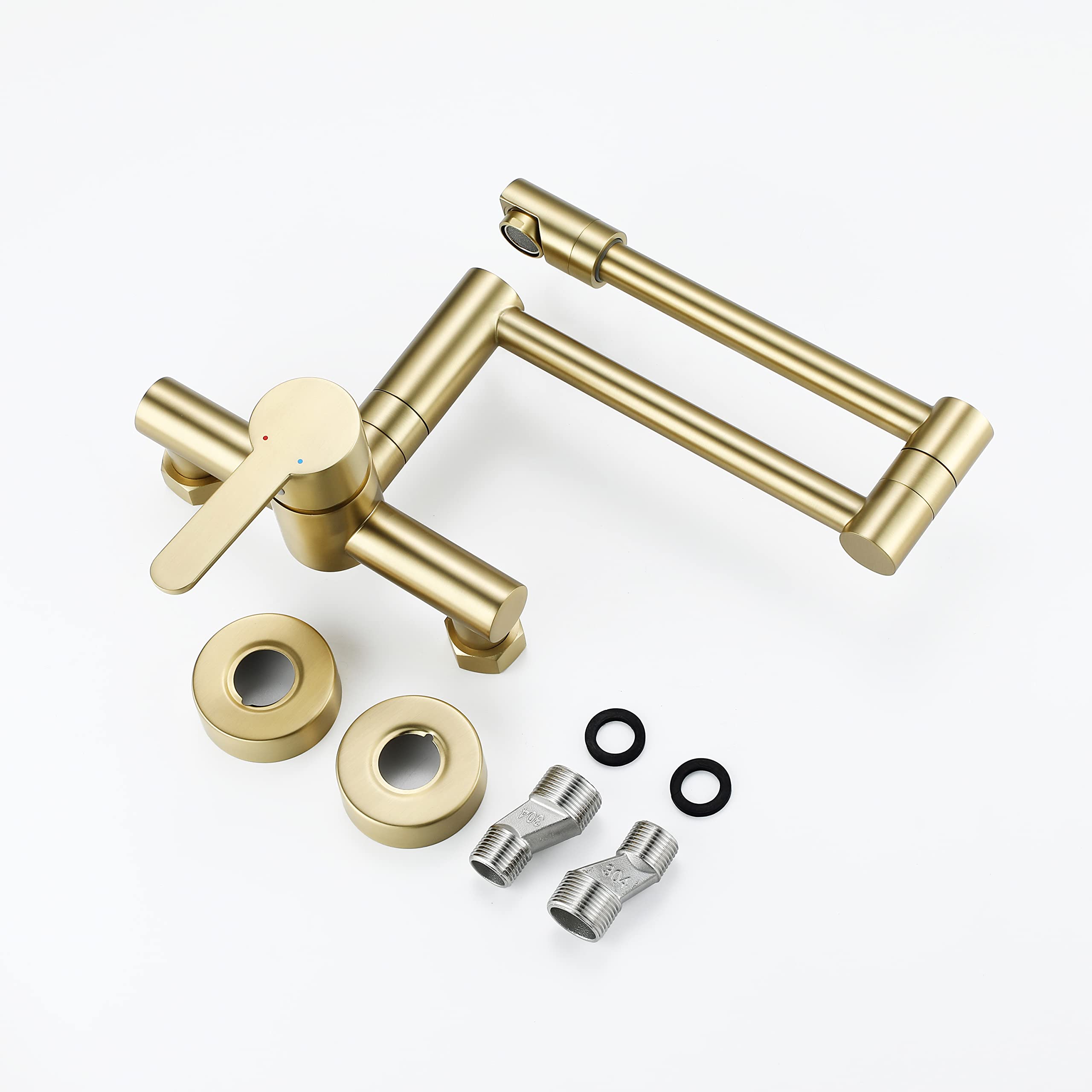 ESOP Robinet de Cuisine Or Brossé Laiton Robinet Mitigeur Mural Monocommande avec Bras Oscillant et Chaude et Froide Réglable Robinet Évier Rotatif à 360° pour Salle de Bain et Cuisine
