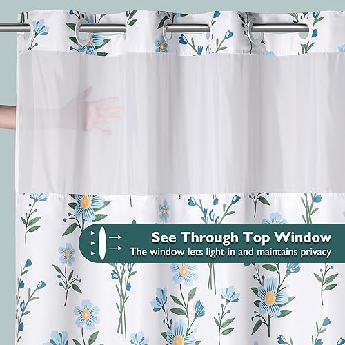 Miniatura 4 de Lagute SnapHook - Cortina de ducha floral con forro a presión para baño, no necesita gancho, ventana superior de malla, lavable a máquina, grado de