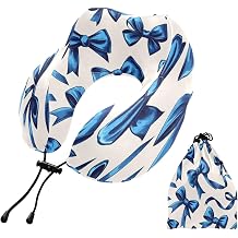 Bow Knots Valentine's Travel Pillow U Shape Memory Foam Comfortable Support Neck Pillow with Adjustable Rope Lock for Travel Airplane Car Office
