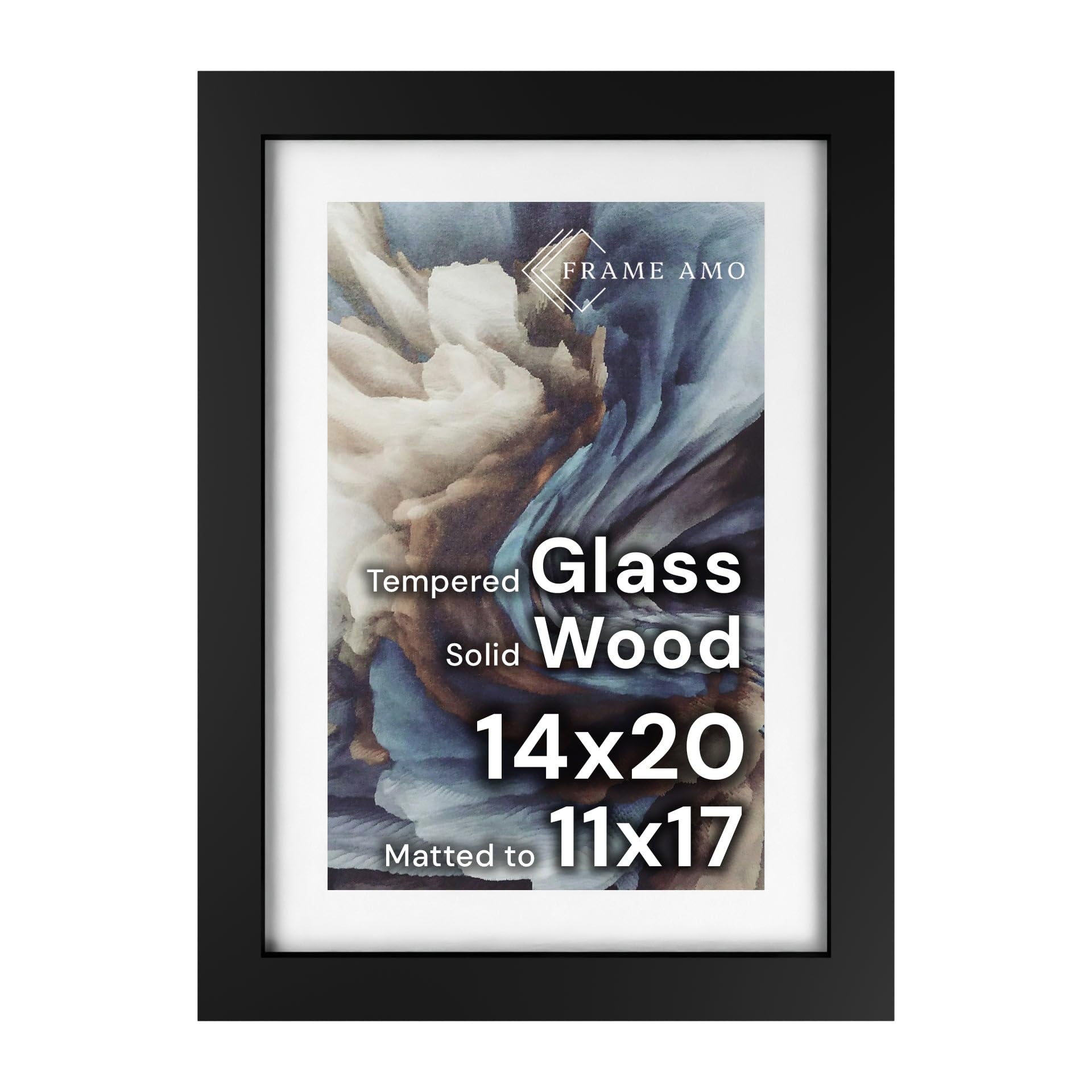 Cadre pour affiche anti-rayures en bois noir et verre trempé protecteur