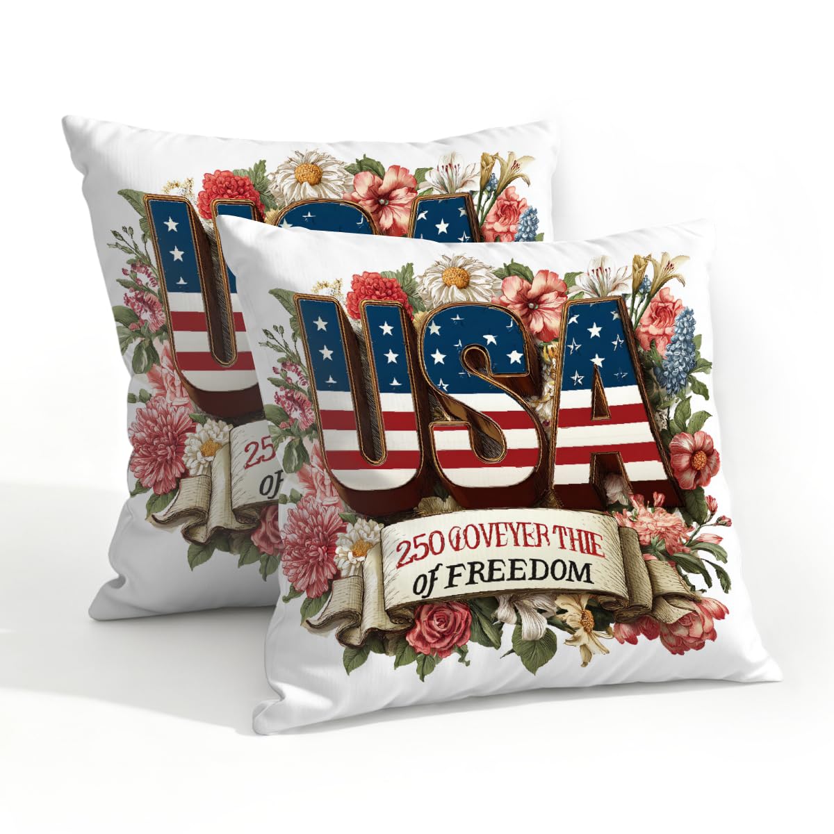 Outdoor Pillow Covers Waterproof Pillowcases 20x20in Set of 2 USA Independence Day 250th Freedom Decorative Throw Cushion Case for Couch Sofa Garden Patio Furniture
