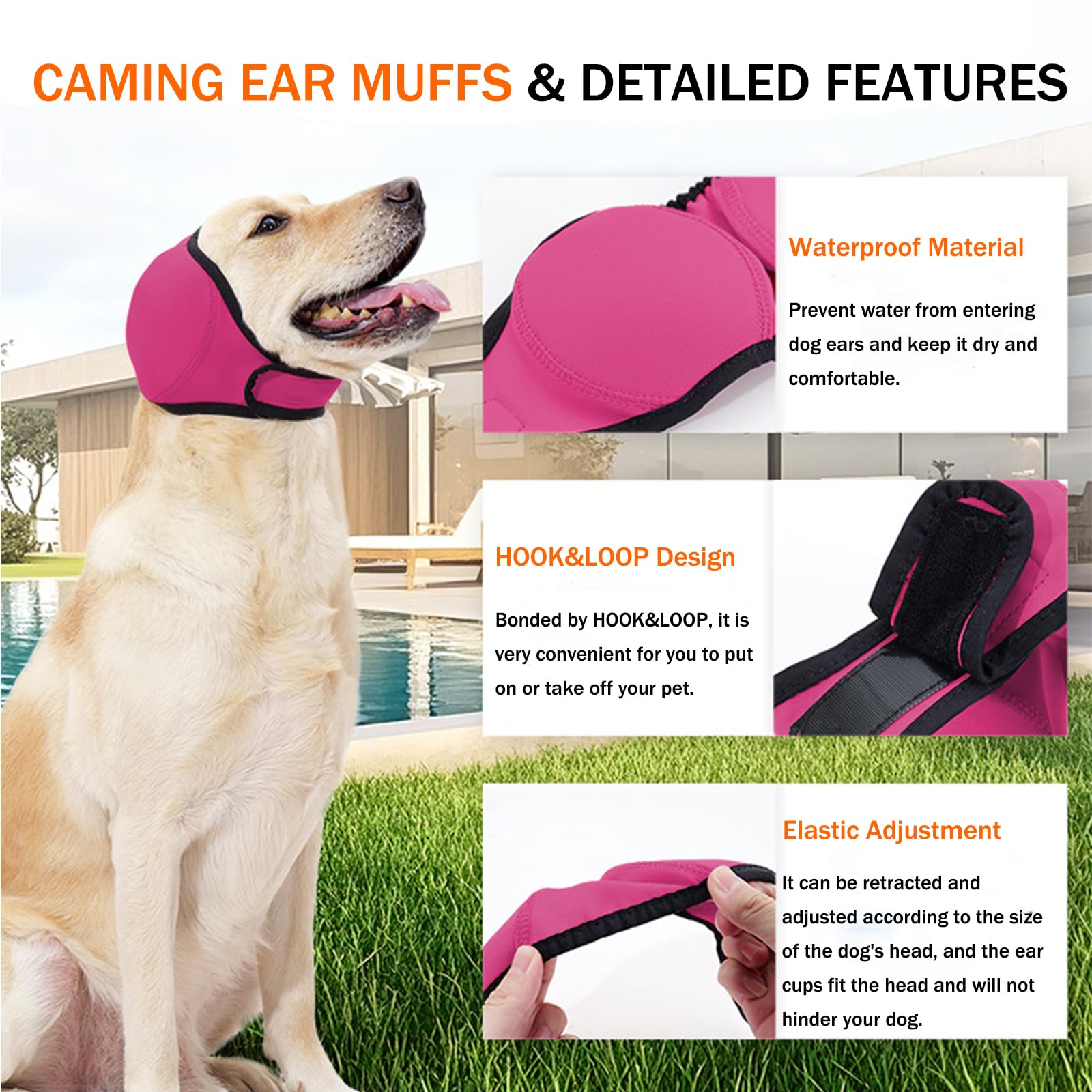 Cache-Oreilles Natation Pour Chien - Imperméable Réglable - Protection Contre L'Eau Et Le Bruit - Tailles S/M/L - 3