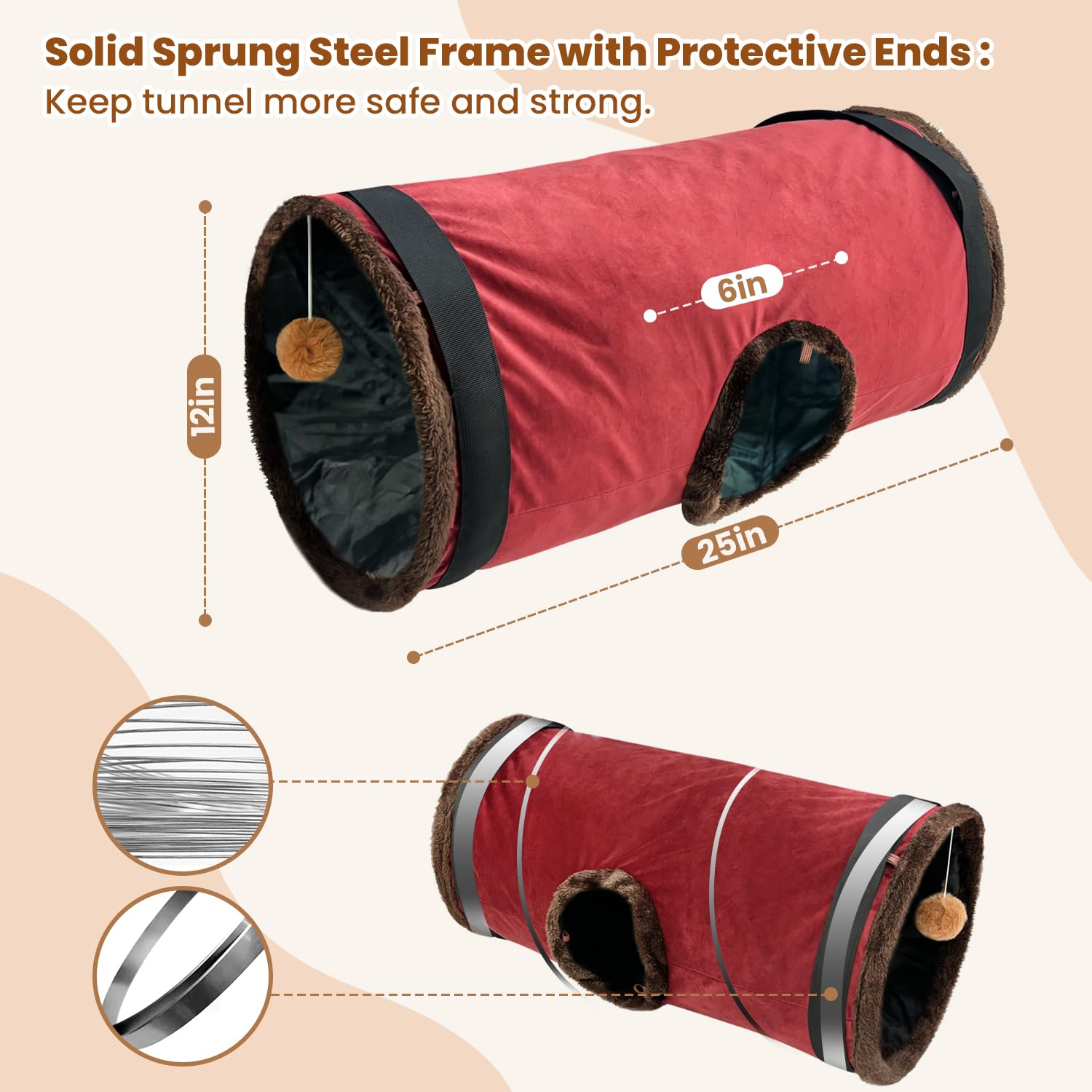 Cat Wall Shelves and Tunnel - Long Toys, Furniture, Hammock, Perches for Pet Play and Rest, Claret - Image 2