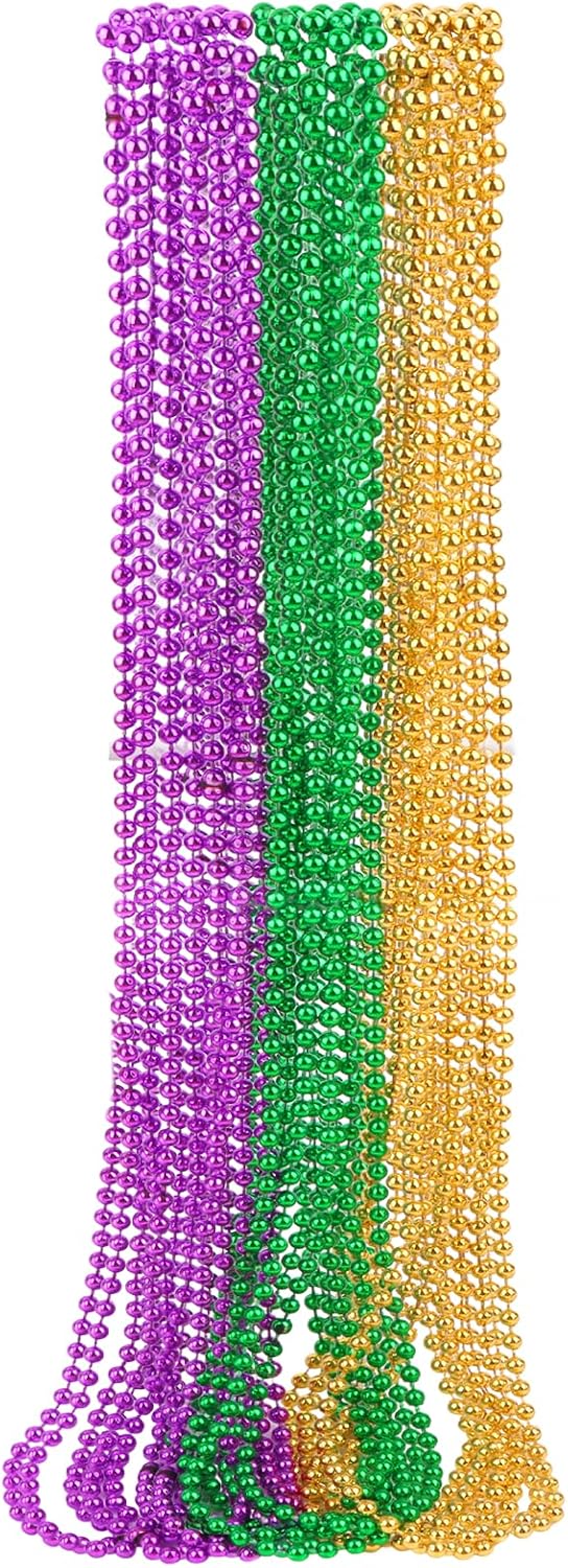 12 PCS Mardi Gras Green Purple Gold Beads,31.5 Inch Length Mardi Gras Beads Accessories, Shiny Party Decorations and Favors