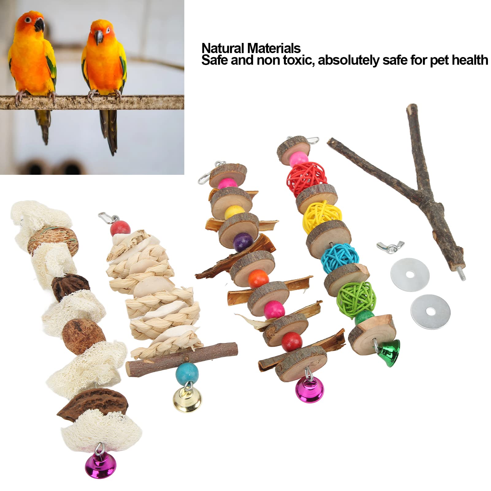 Jouet à mâcher pour perroquet - Os de seiche - Jouet en luffa - Perchoir debout - Pour oiseaux, conures, perruches, calopsittes et inséparables - Gris africain