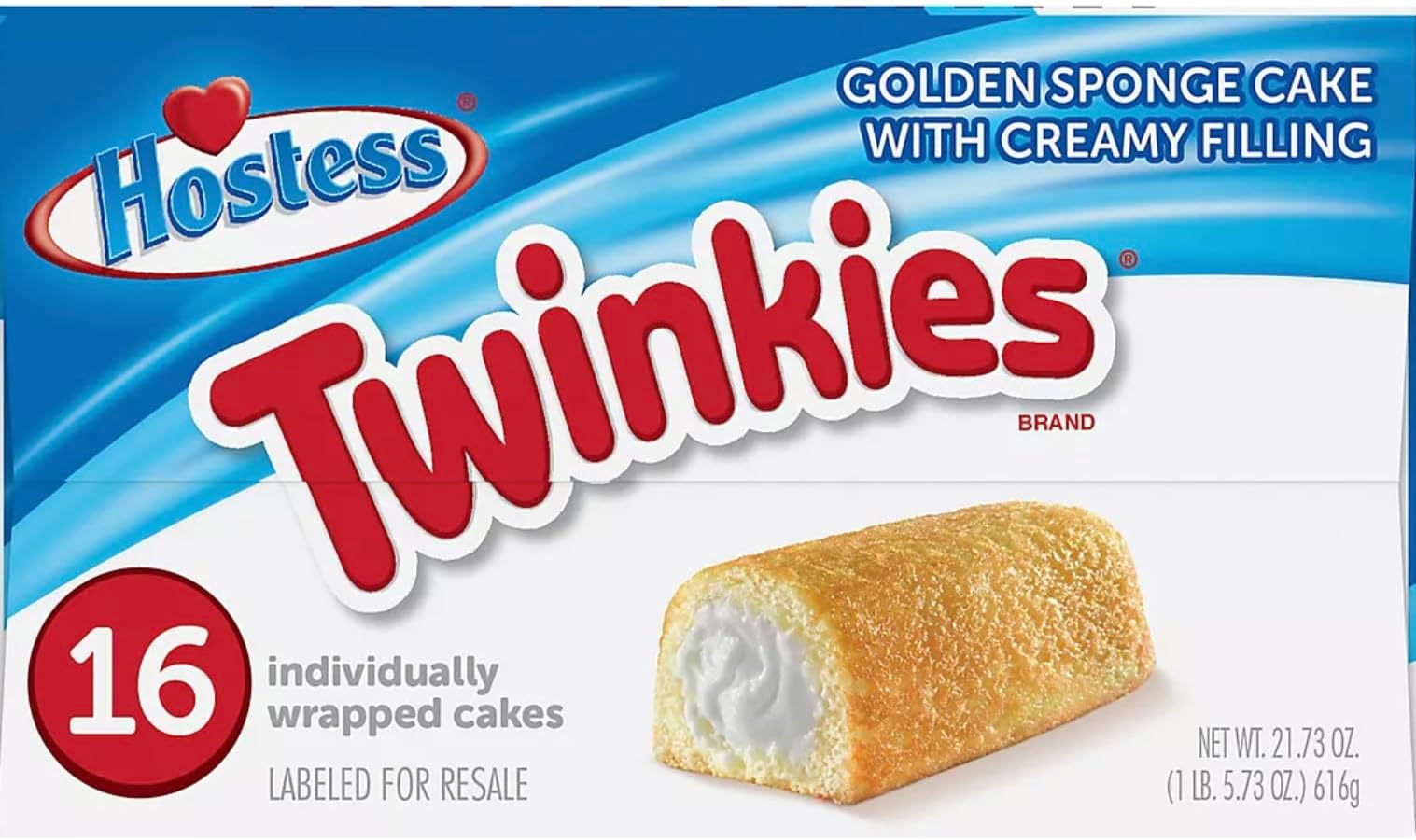 Hostess Twinkies Labeled for resale with UPC code and ingredients 1.31oz / 16 pk