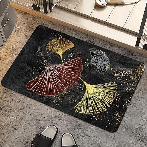 Alfombra de baño, hojas de árbol dorado, antideslizante, de secado rápido, súper absorbente, delgada, para debajo de la puerta, fácil de limpiar,