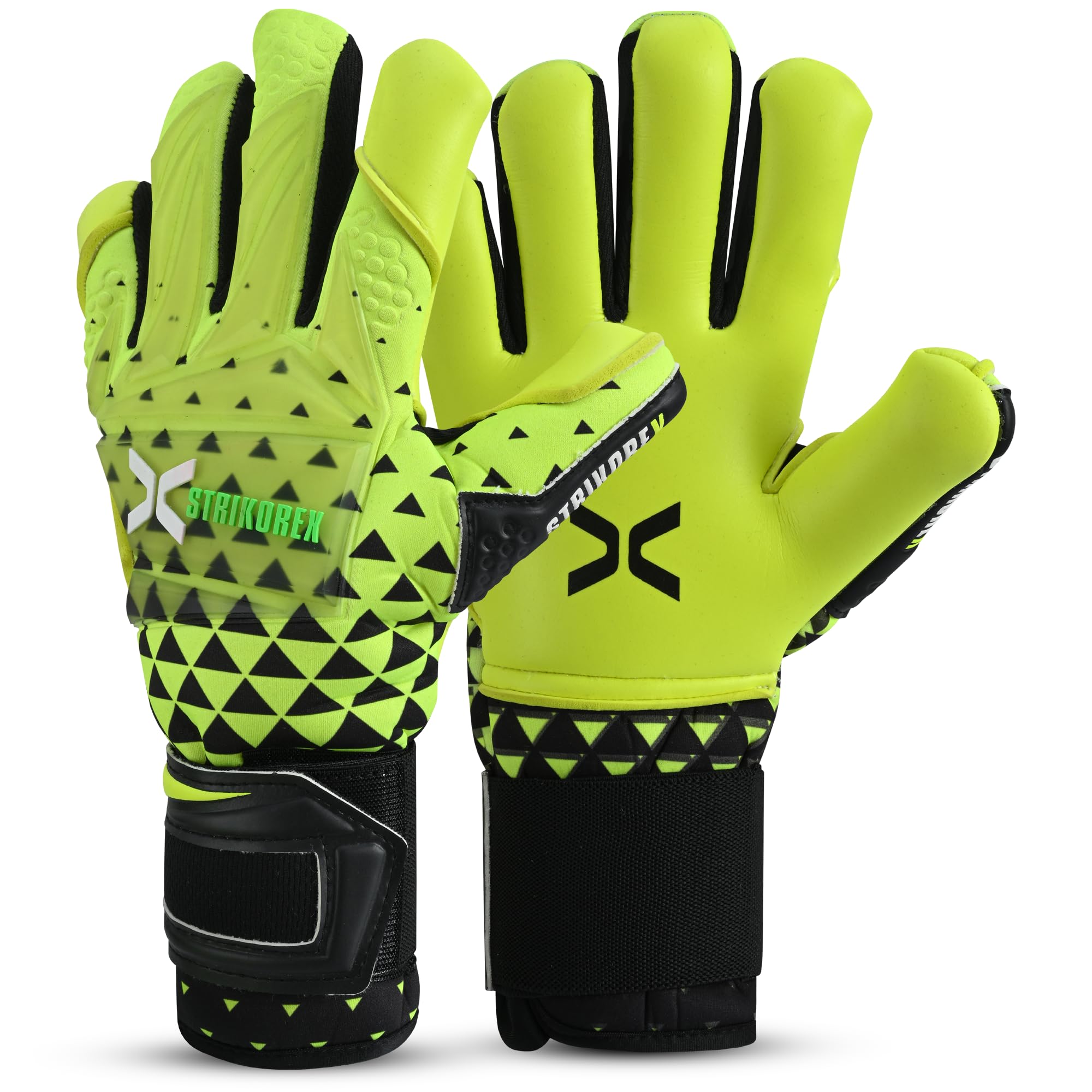 StrikoreX HawkStrike Professional Goalkeeper Gloves 4mm Ultimate Contact Grip | Pro Level Goalkeeper Gloves for Top-notch Play | Maximum Grip, Protection, & Comfort | Adults,Youth (Flow Yellow, 10)