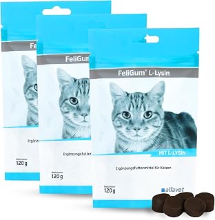 Alfavet FeliGum L-Lysin Kaudrops für Katzen bei Katzenschnupfen, 3 x 120 g