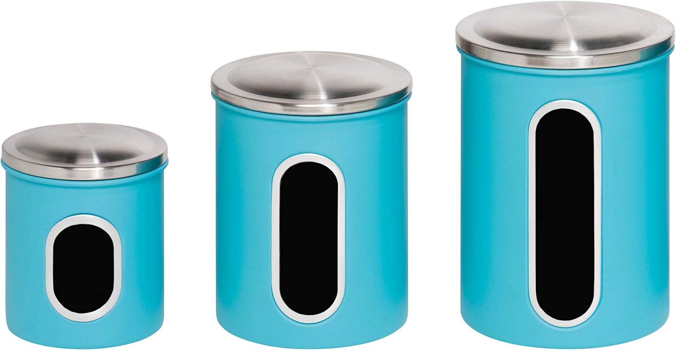 Honey-Can-Do KCH-01312 3-Piece Metal Nested Canister Storage Set, Blue