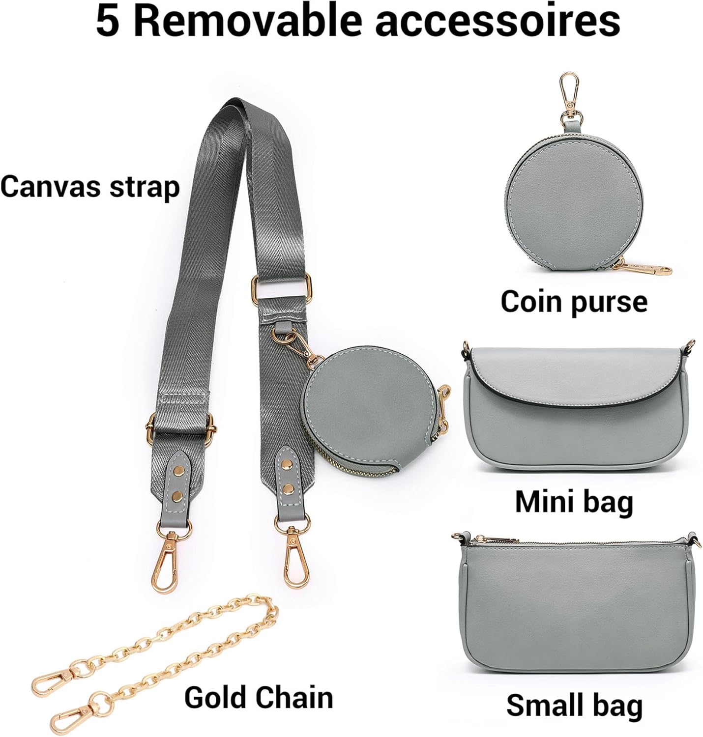 3pcs Crossbody Bags for Women PU Leather Shoulder Purse with Removable Strap Fashion Handbag for Daily Use - Image 7