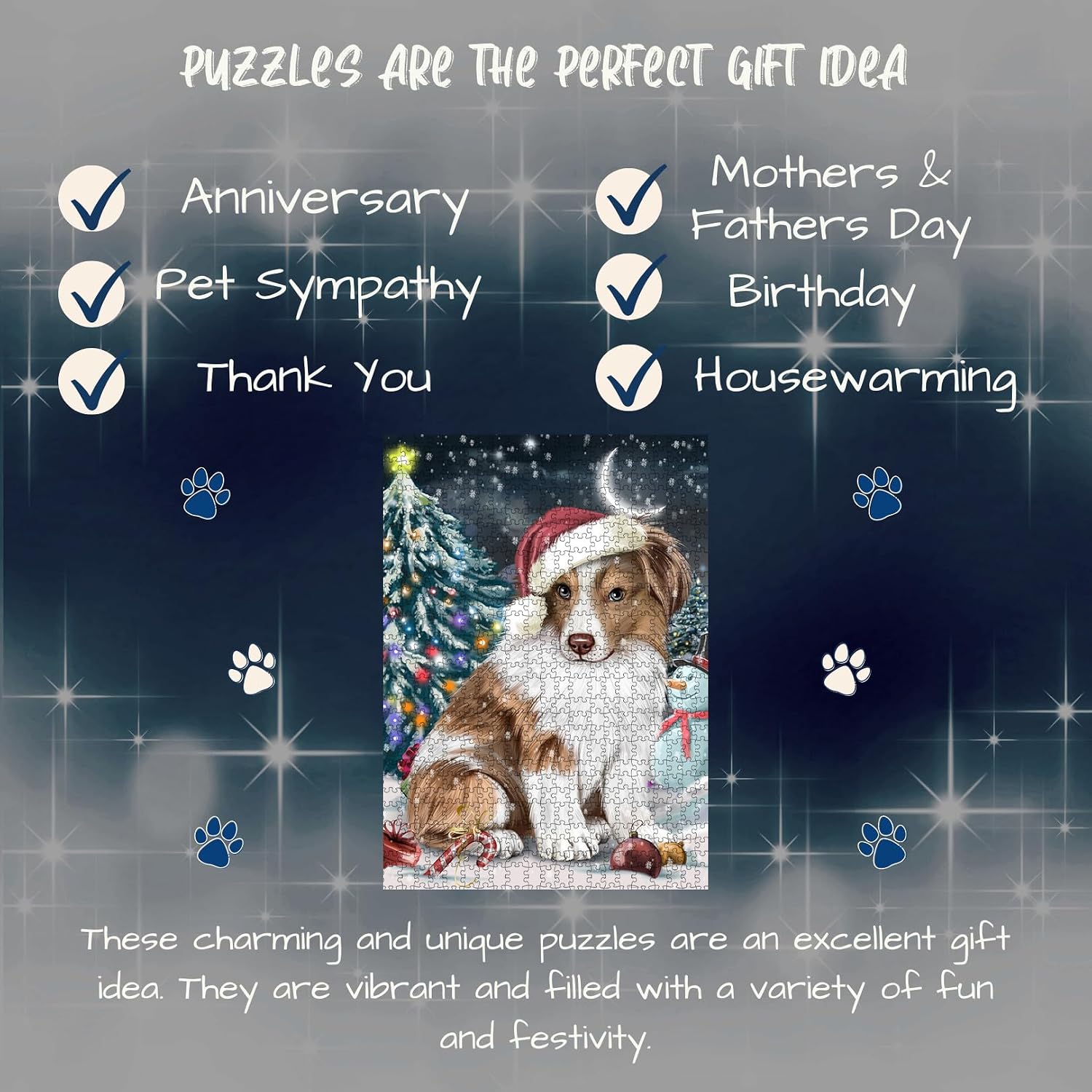 Have a Holly Jolly Christmas Australian Shepherd Dog Jigsaw Puzzle for Adults - Animal Printed Interlocking Puzzle Game Artwork - Gift for Dog Lover's - 300 Pcs 14"x20"