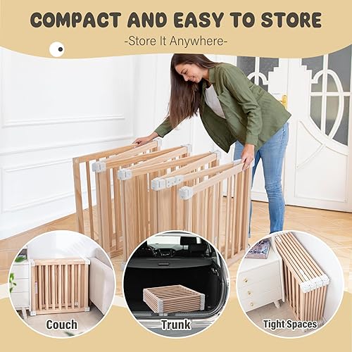 Miniatura 8 de Corralito plegable de madera, corralito grande de madera para bebés con puerta de bloqueo para bebés y niños pequeños de 1 a 3 años, patio de juegos